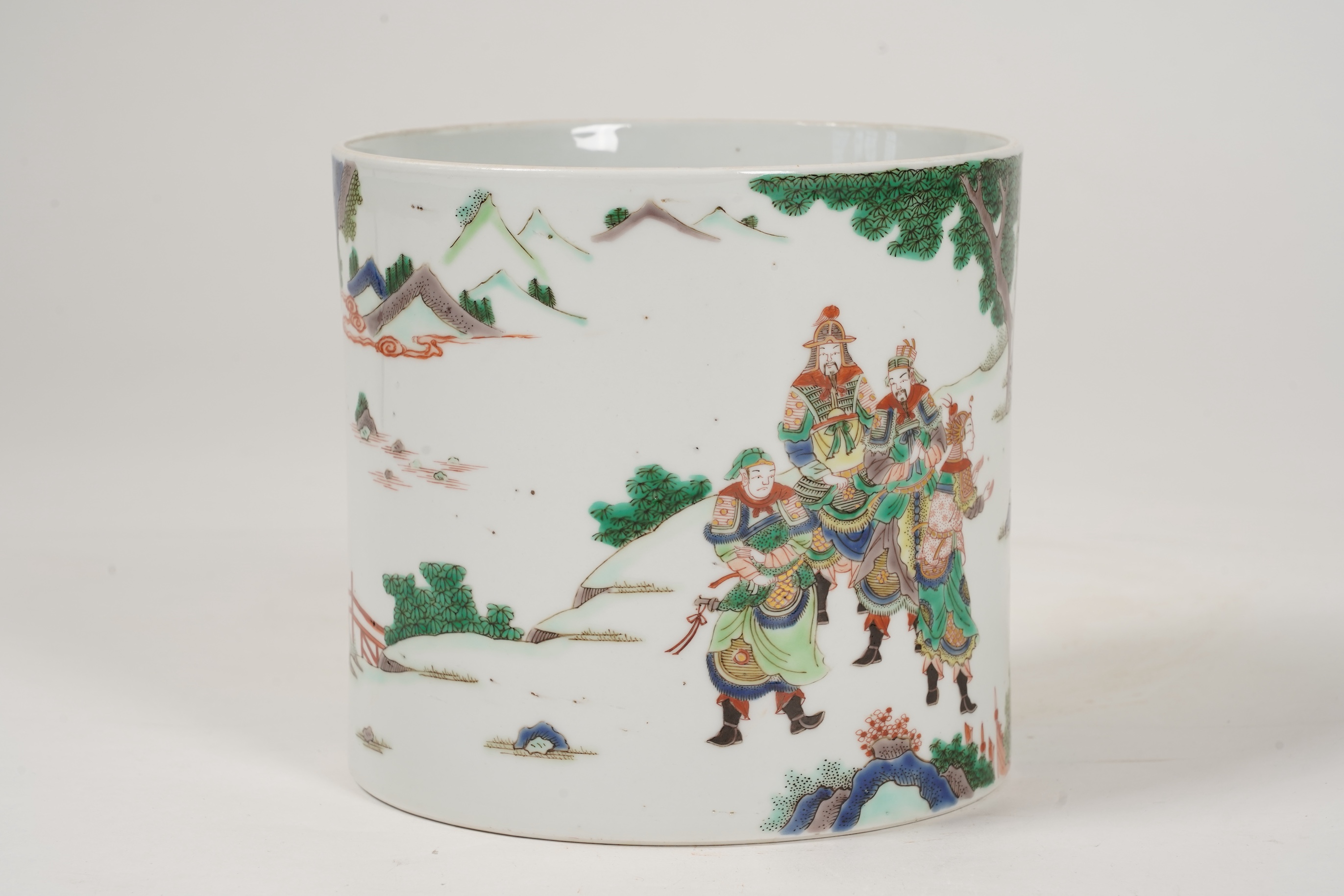 A Chinese famille verte brush pot